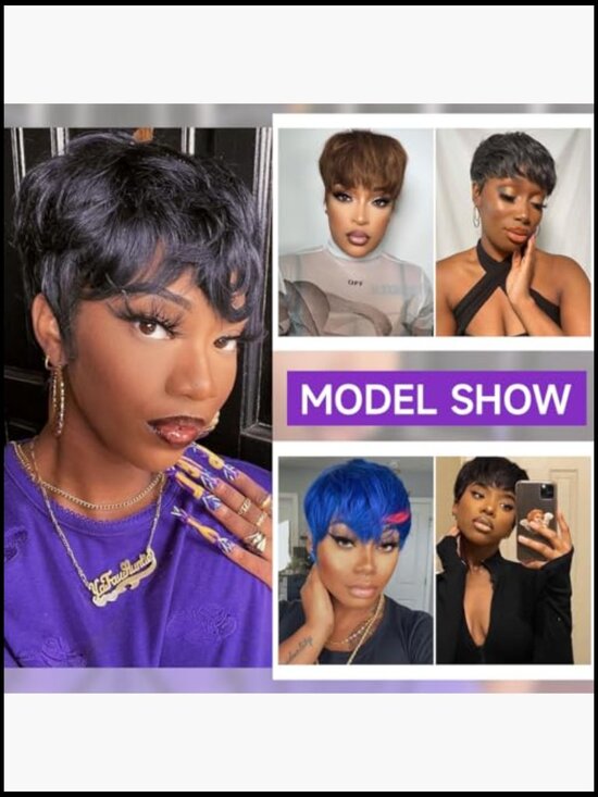 Short Straight Human Hair Pixie Cut Wig With Bangs Full Machine Made Wig